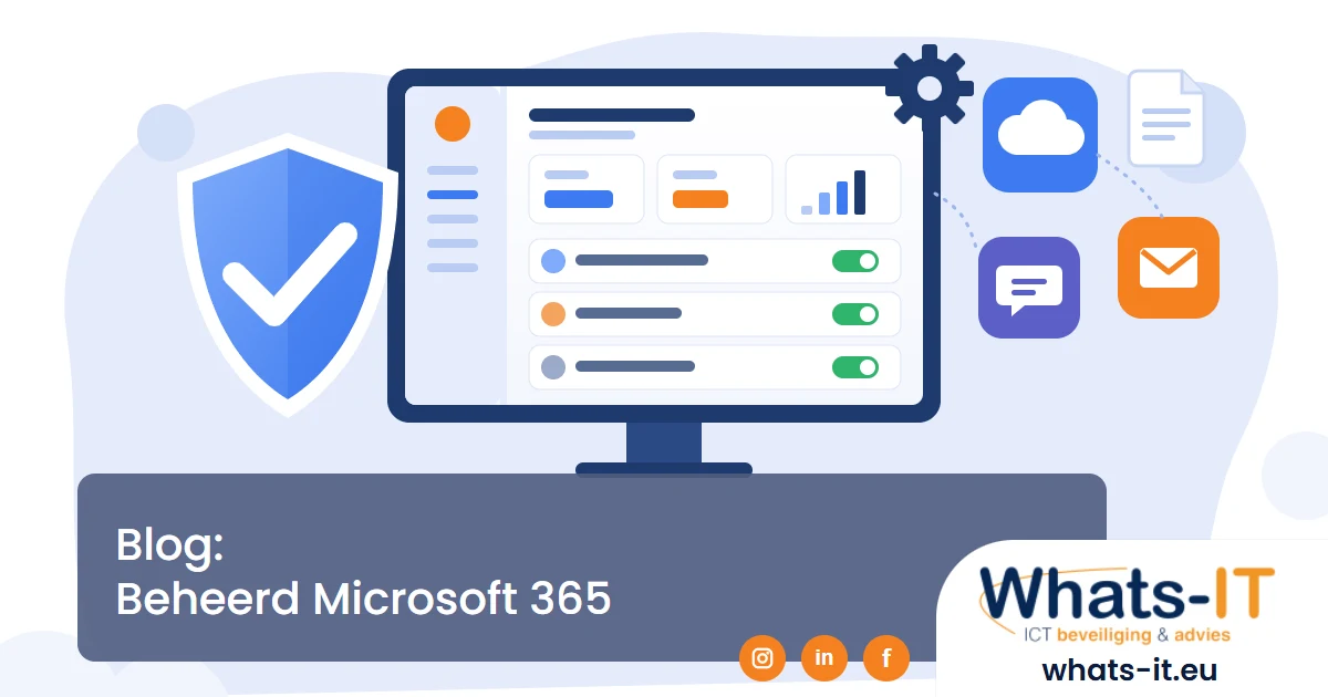 Illustratie van een beheerd Microsoft 365-dashboard met beveiligingsschild